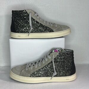 P448 Skate Glitter High Top Sneakers Gray Black Sparkle Zip EU40 US10
